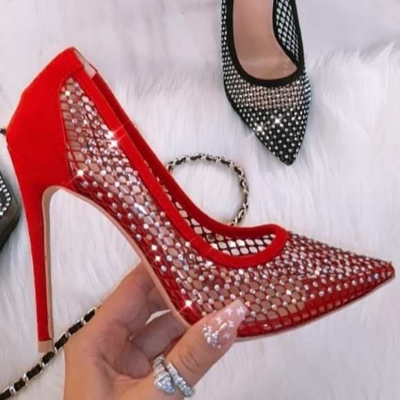 🍒last 7.5 🍓 Red  Sexy Fishnet pointed Heel - Picture 6 of 6